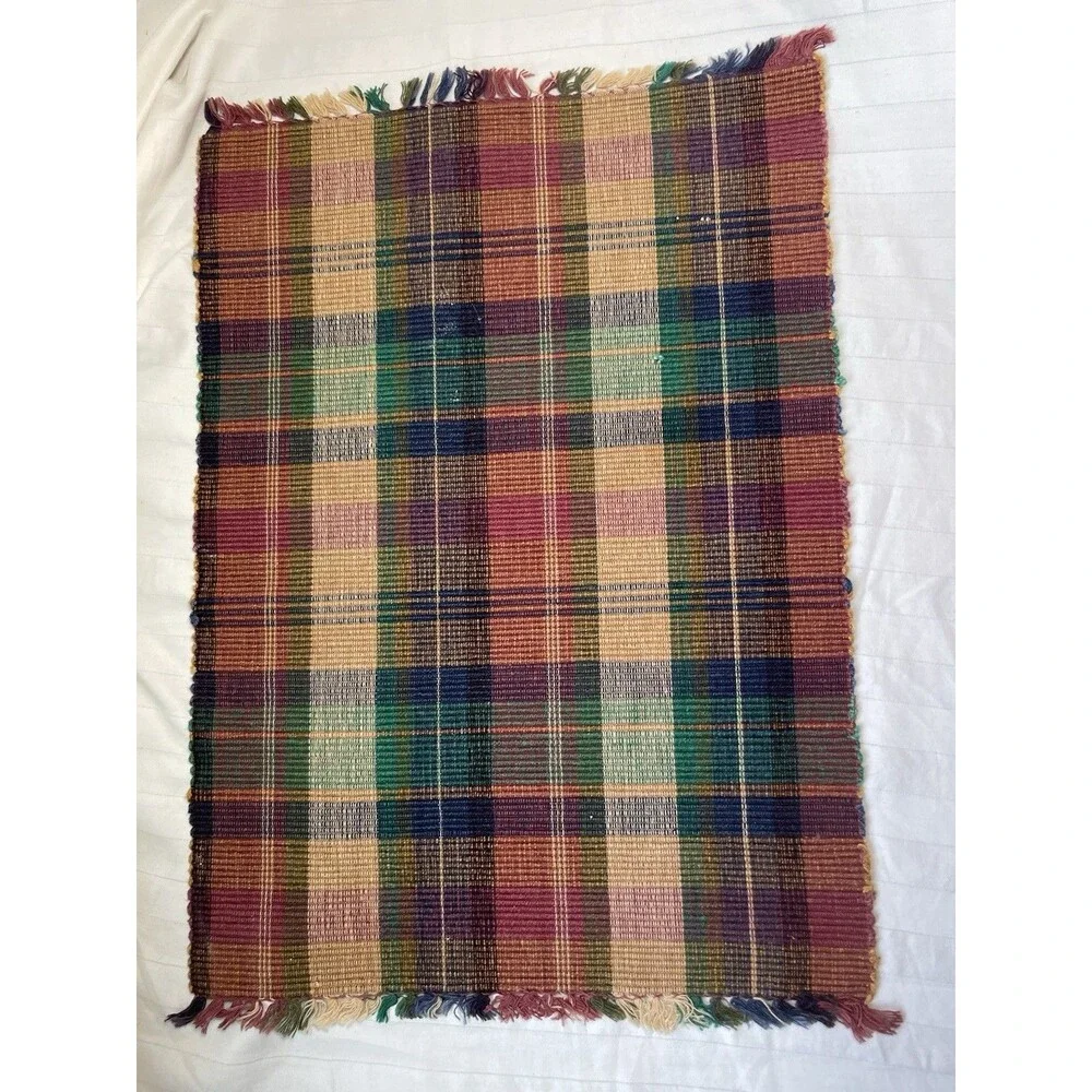 Multicolor Woven Plaid Fringed Rectangular Placemats Set of 6 Traditional